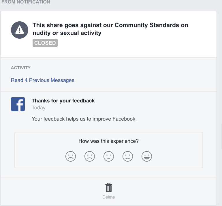 Failed to Follow Community Standards on Facebook
