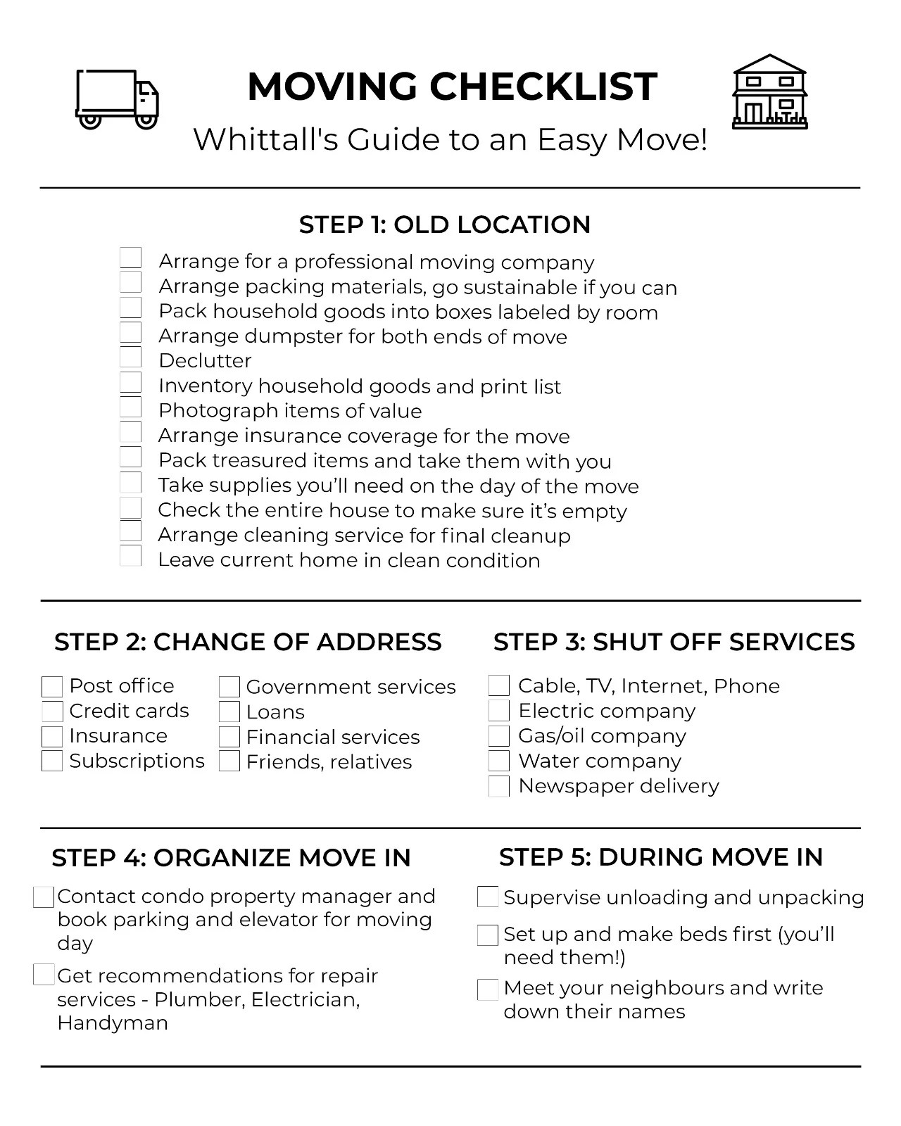 YOUR MOVING CHECKLIST! Whittall Real Estate team
