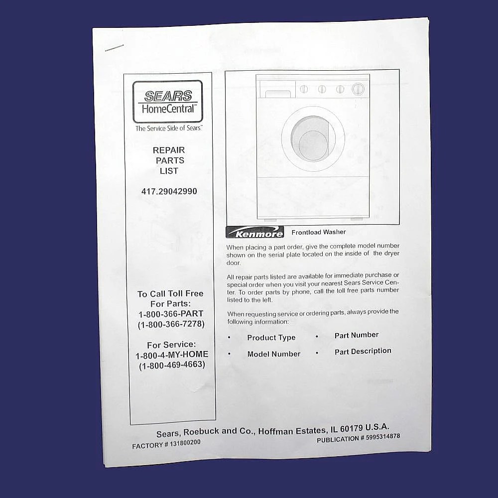 Washer Repair Parts List 5995344313 parts Sears PartsDirect