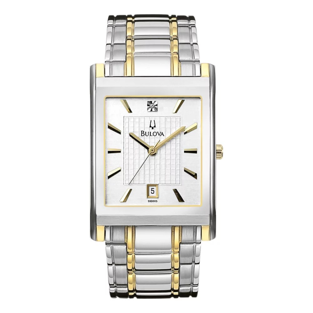 Luxury Men Watches BULOVA Mens Calendar Day/Date Watch with Square