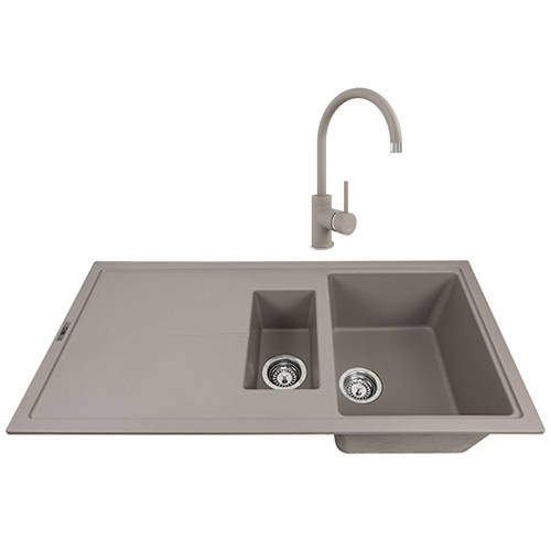Kitchen Sink & Tap Pack, 1.5 Bowl (1000x500, Concrete). 1810 1810