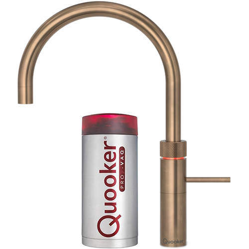 Round Boiling Water Kitchen Tap. PRO3 (Patinated Brass). Quooker Fusion