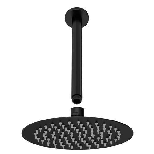 Round Shower Head & Ceiling Mounting Arm (Matt Black). Nuie Showers U