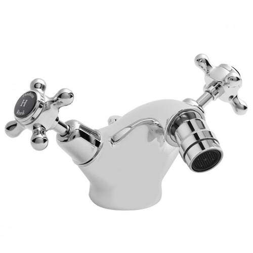 Bidet Mixer Tap With Crosshead Handles (Black & Chrome). Hudson Reed