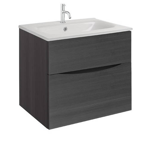 Vanity Unit With White Glass Basin (600mm, Steelwood, 1TH). Crosswater