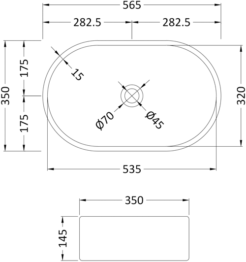 Countertop Basin 565mm (No Overflow). Hudson Reed Vessels UNBV169