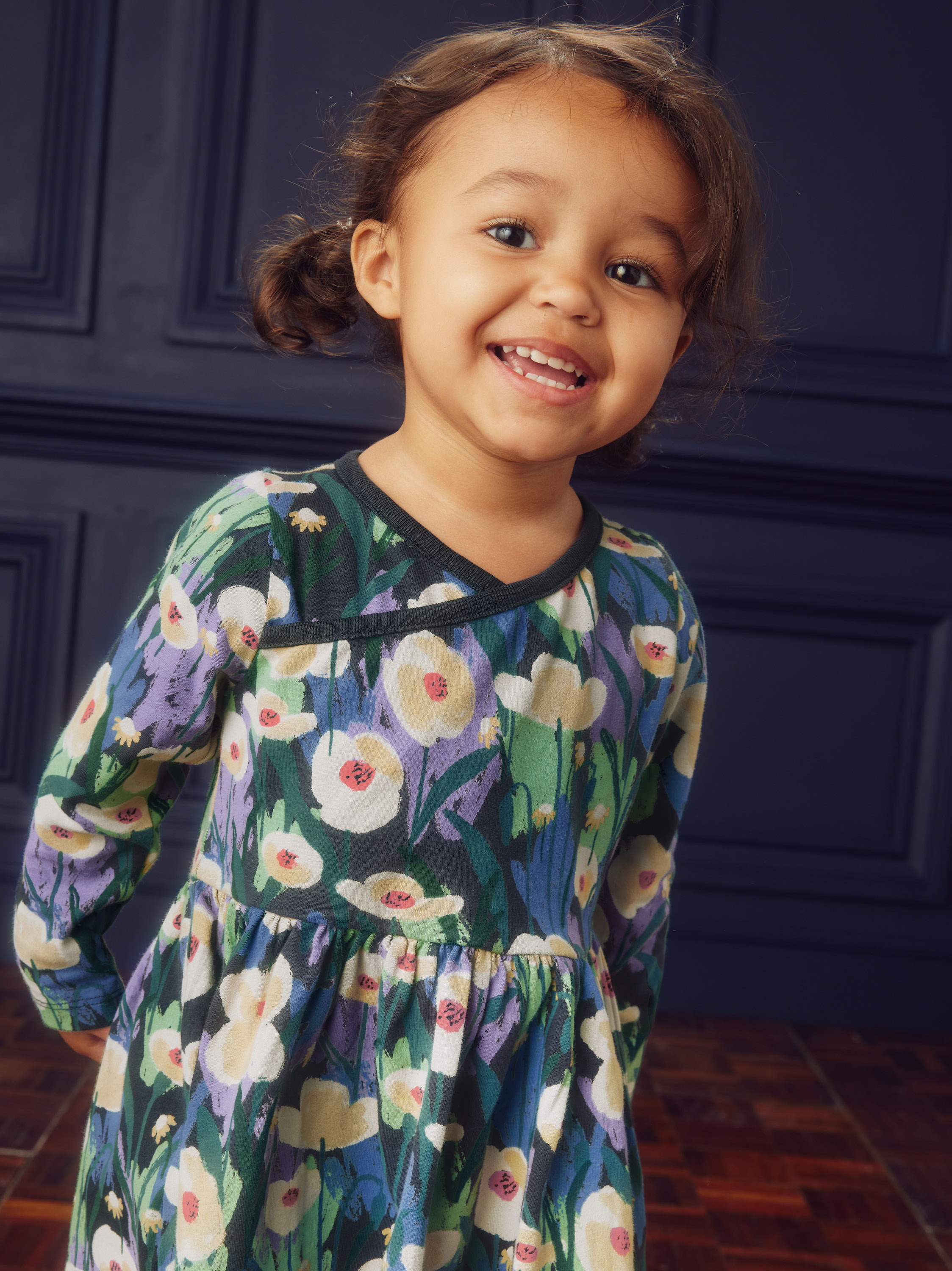 Long Sleeve Wrap Neck Dress Tea Collection