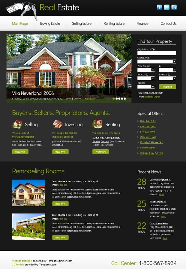 Free Website Template with Slideshow for Real Estate Project MonsterPost