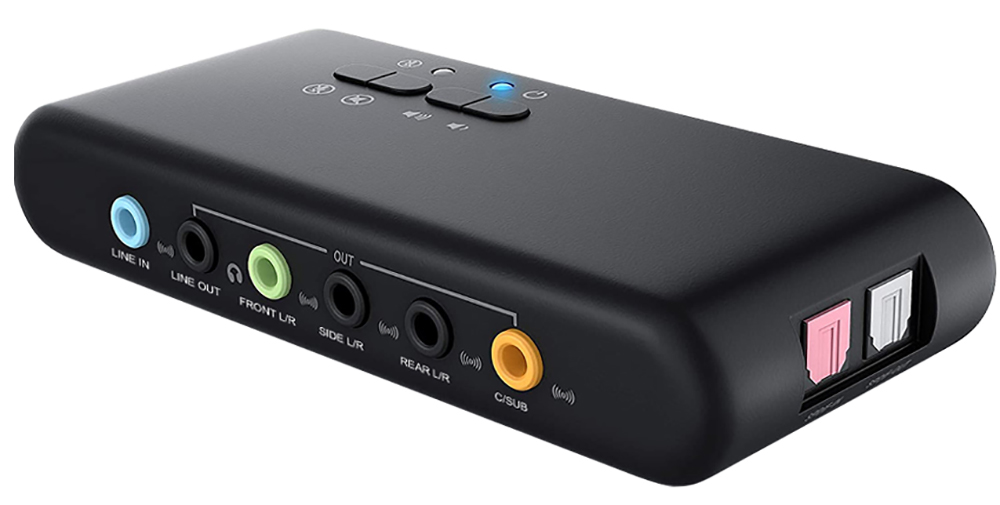 USB 7.1 Channel Surround Sound Adapter With Volume Control And Optical