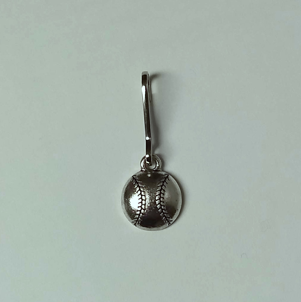 Silver Baseball Zipper Pull