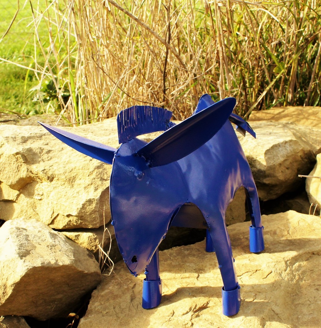 Blue Metal Donkey Lawn Ornament