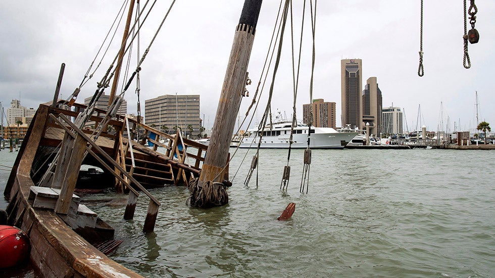 HarveyDamaged Columbus Ship Replica Sank Again in Texas Rain Videos