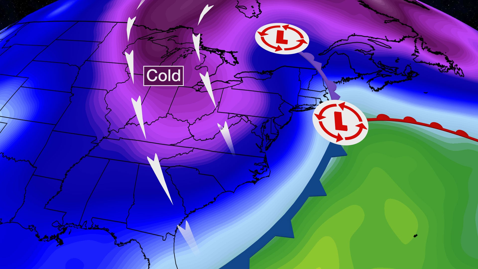 Blast of Cold Air Spreading From the Midwest Into the South and East