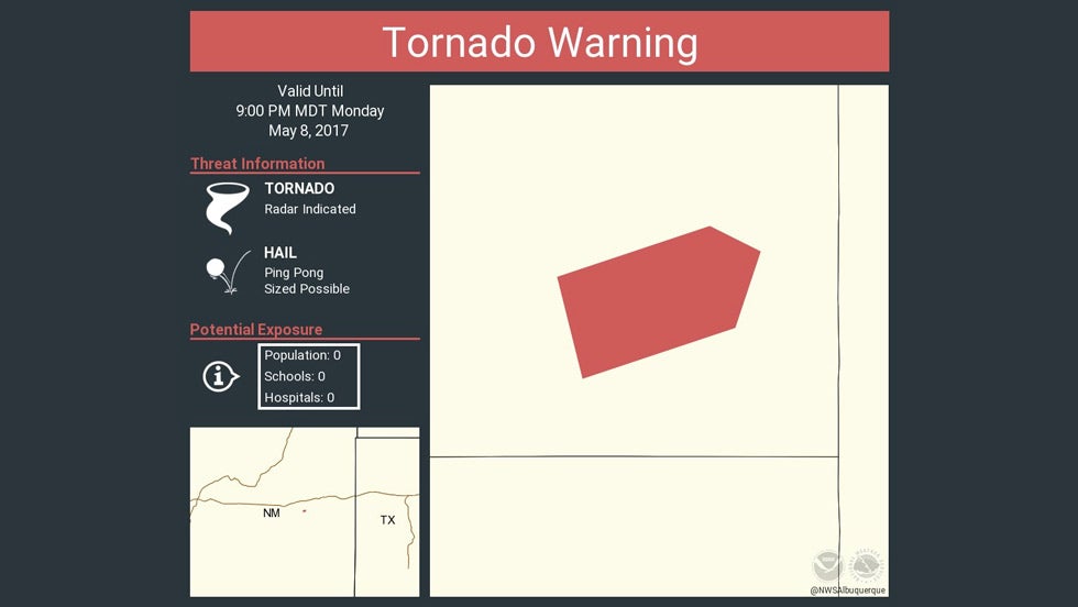 Rare ZeroPopulation Tornado Warning Issued Monday in New Mexico