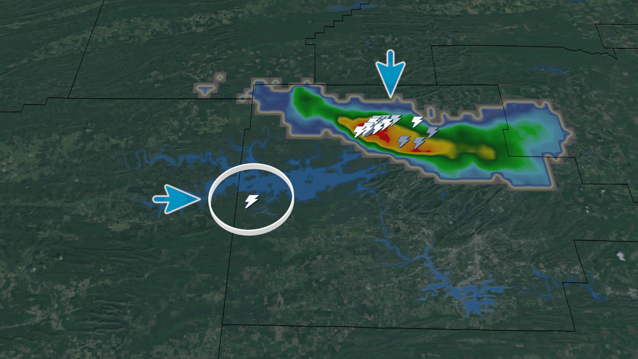 'Bolt From The Blue' Lightning Strike Seen From Arkansas Radar