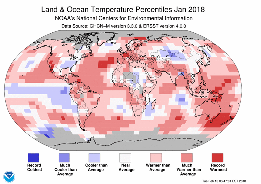 January 2018 Earth's 5th Warmest January on Record
