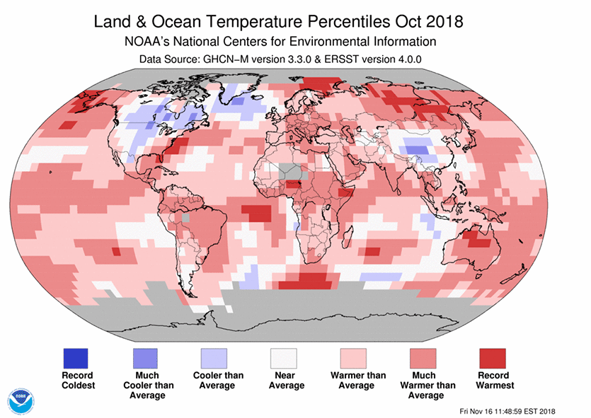 October 2018 Earth's 2nd Warmest October on Record