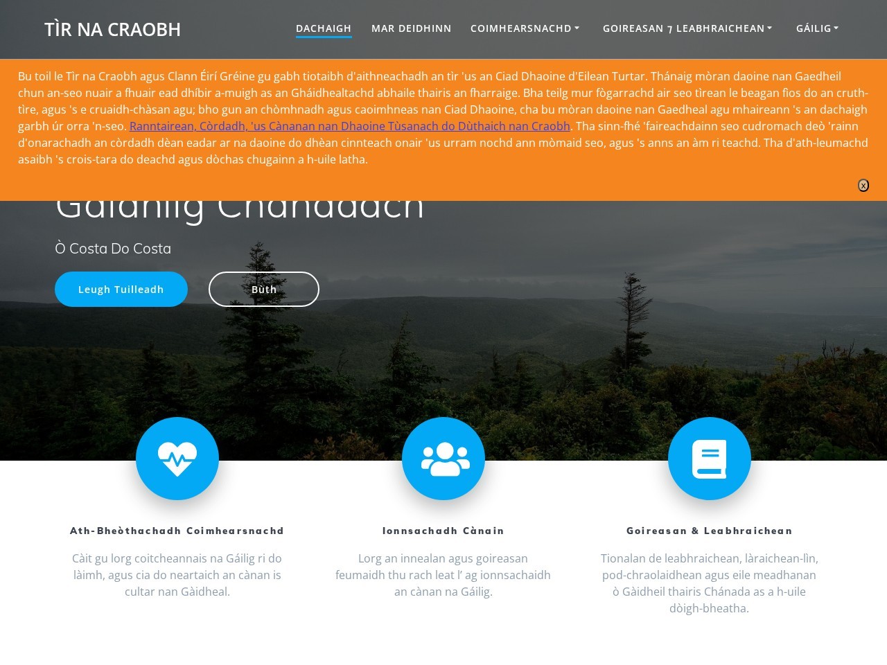 Tir Na Craobh Home Page Screenshot