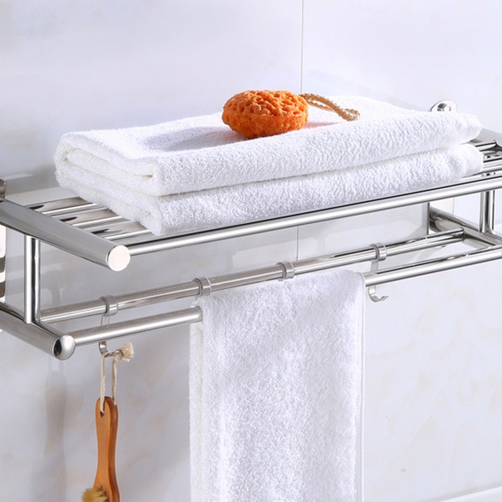 40CM Double Etagère PorteServiette Crochet Serviette Salle Bain Mural