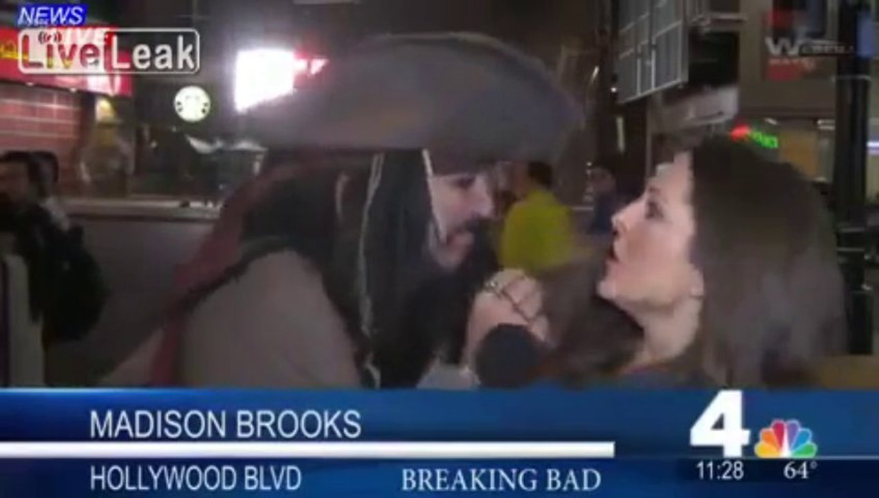 Funny Captain Jack Sparrow Interrupts News Reporter Live on Hollywood