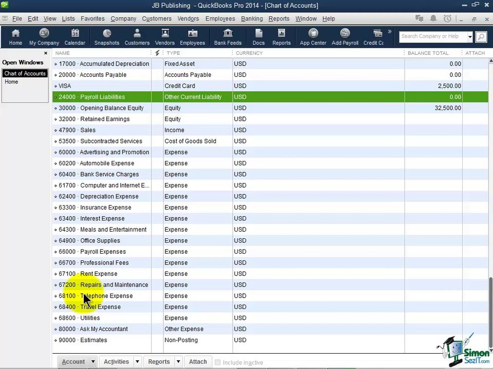 QuickBooks Pro 2014 Tutorial: Setting Up the Chart of Accounts - Part 2