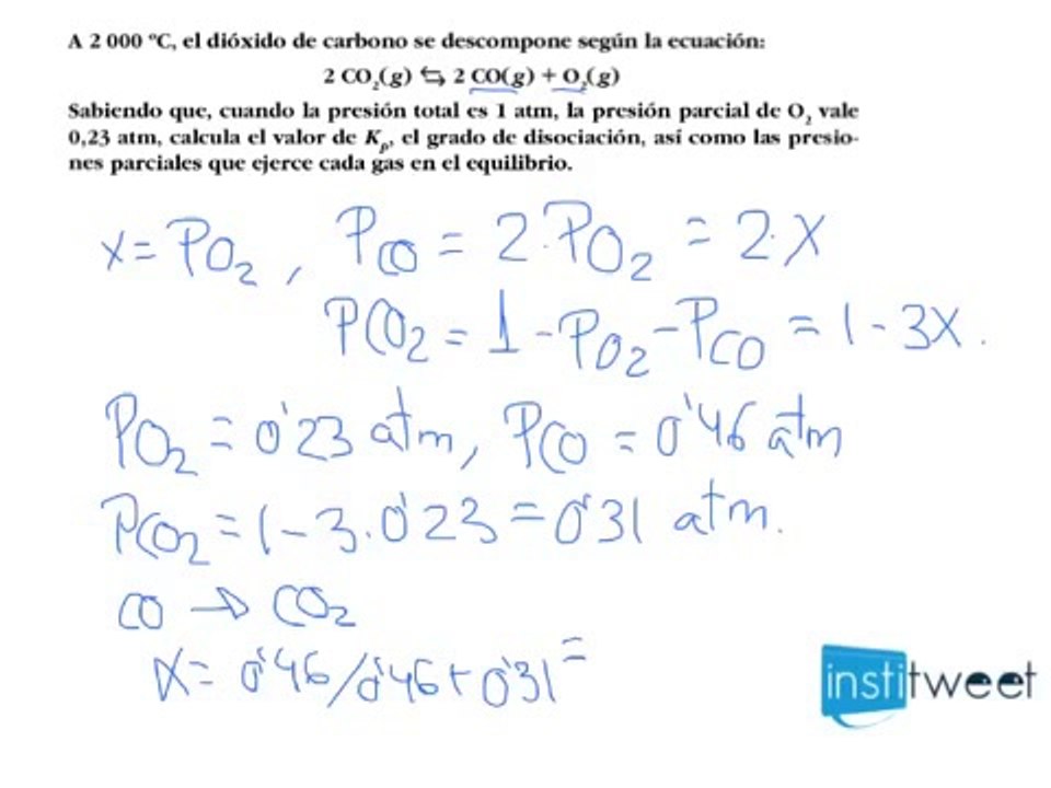 Calcular Kp, grado de disociación y presiones parciales Vídeo Dailymotion