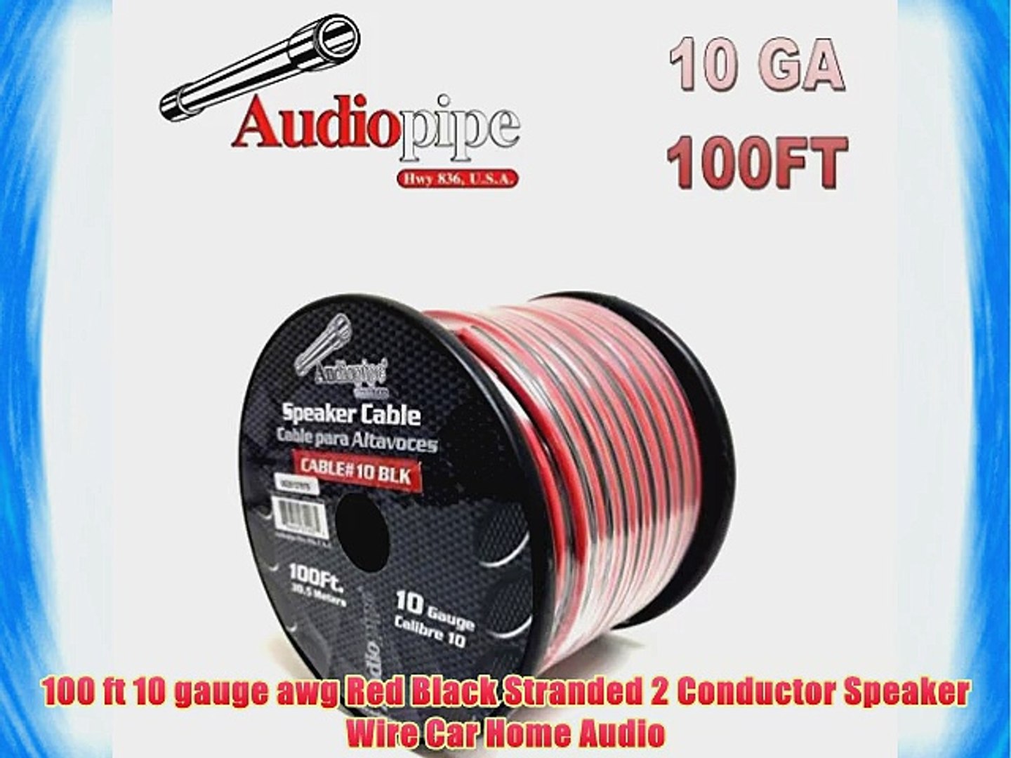 Speaker Wire 100 ft 10 Gauge awg Red Black Stranded 2 Conductor Speaker
