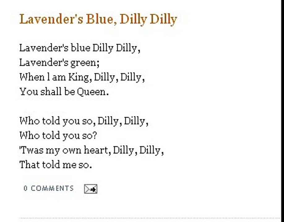 Lavenders Blue Dilly Dilly Nursery Rhymes Songs With Lyrics and