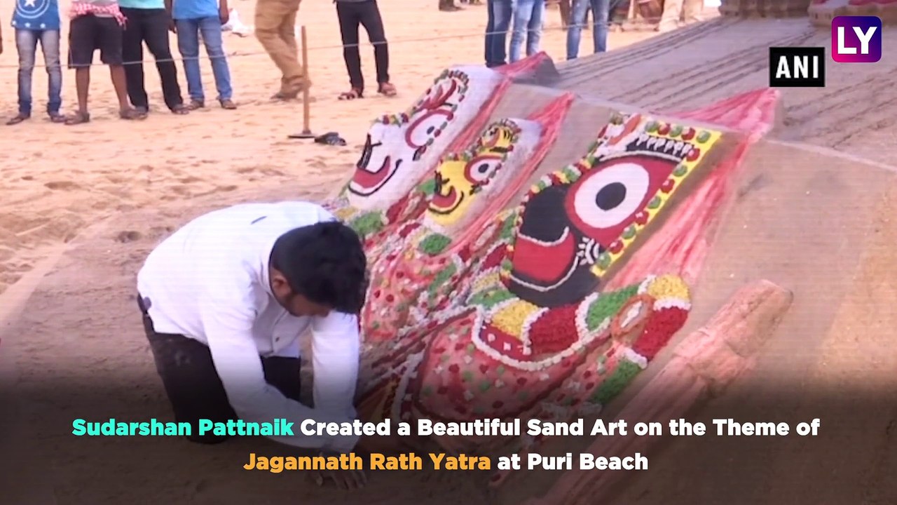 Jagannath Rath Yatra Sudarshan Pattnaik Creates Sand Art at Puri Beach