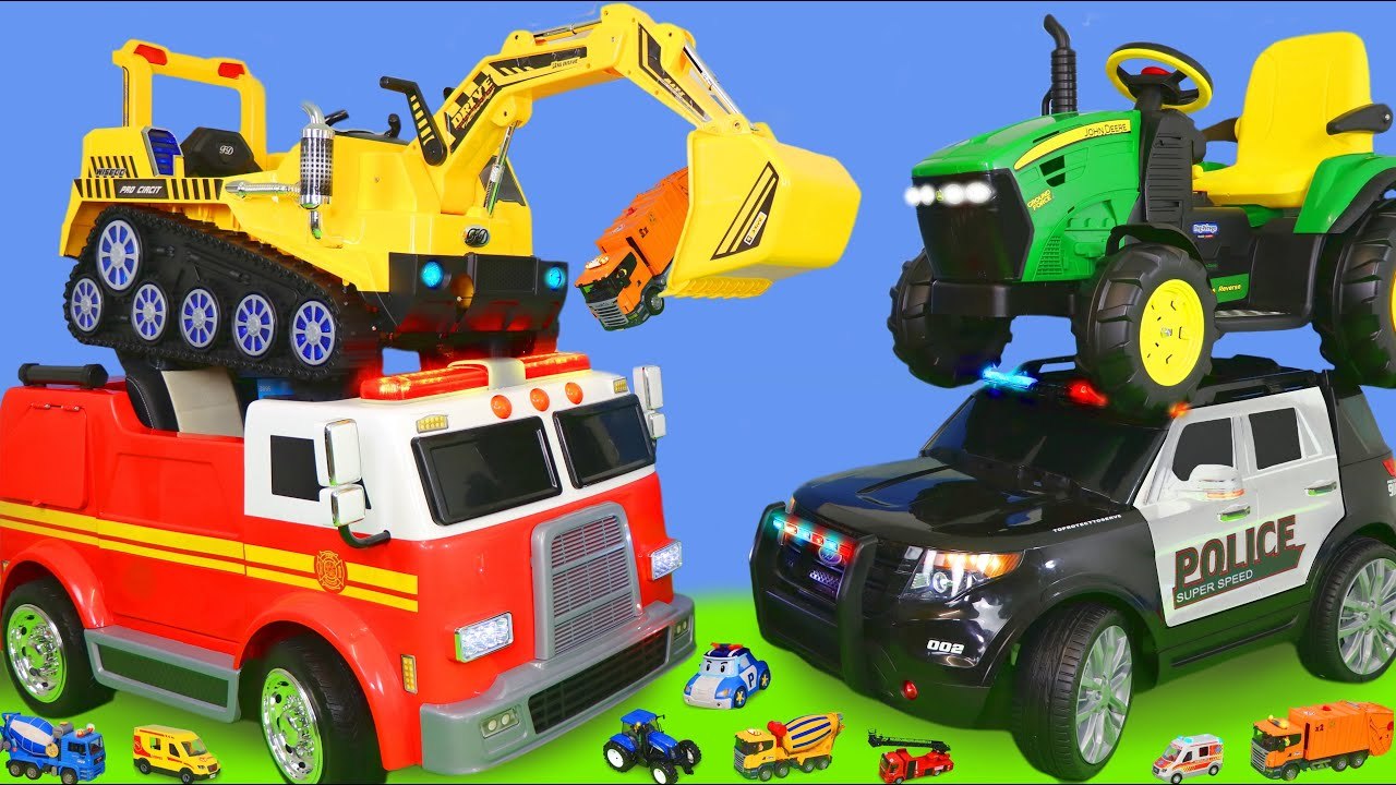 Fire Truck, Excavator, Tractor, Train, Police Cars & Ride On Toy