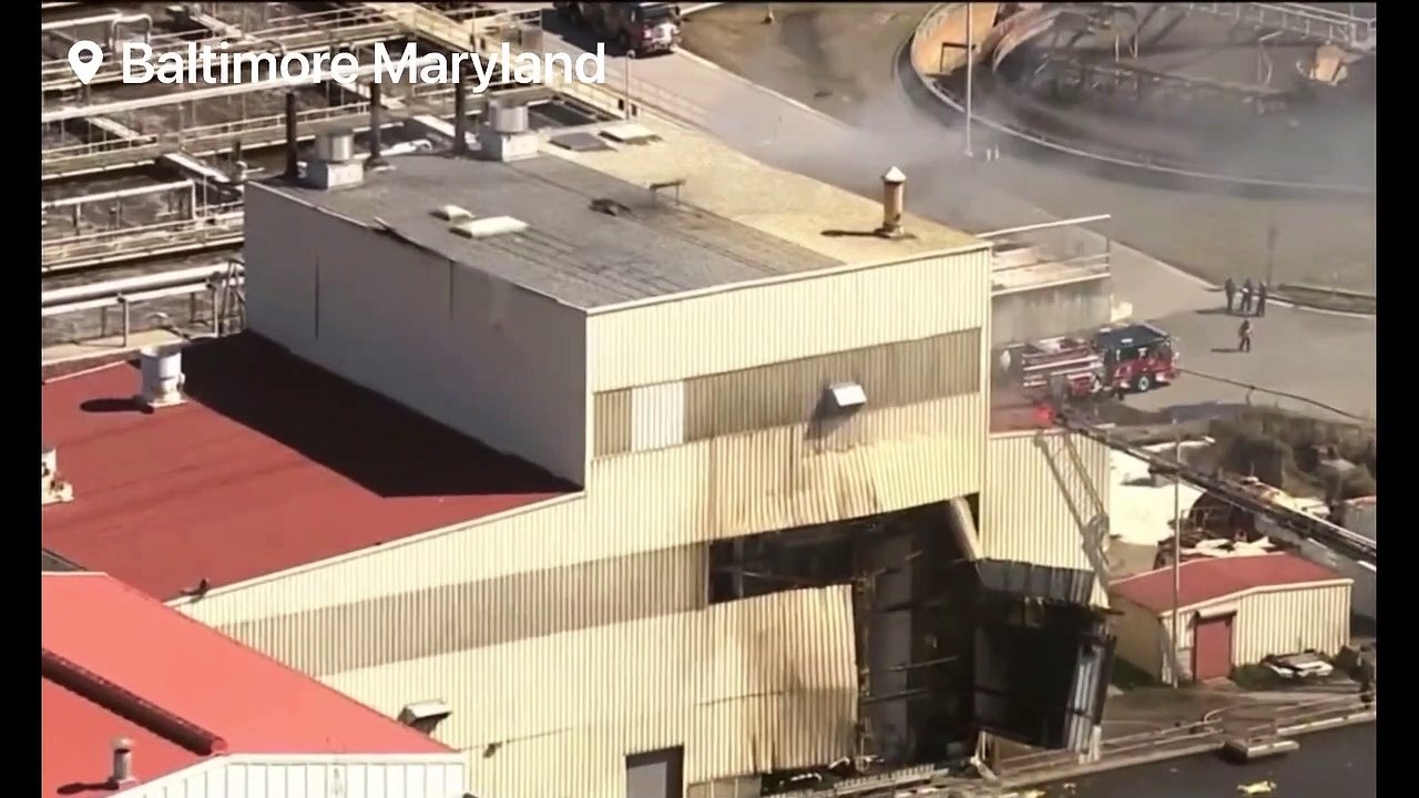Large explosion with active fire at wastewater treatment plant in