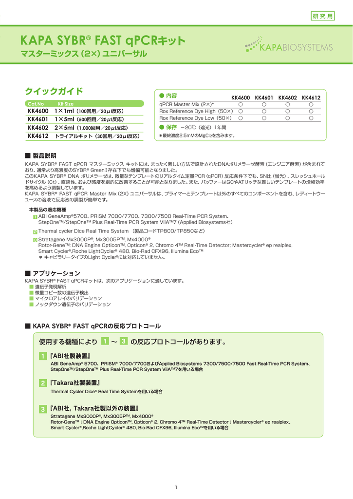 KAPA SYBR® FAST qPCRキット Manualzz