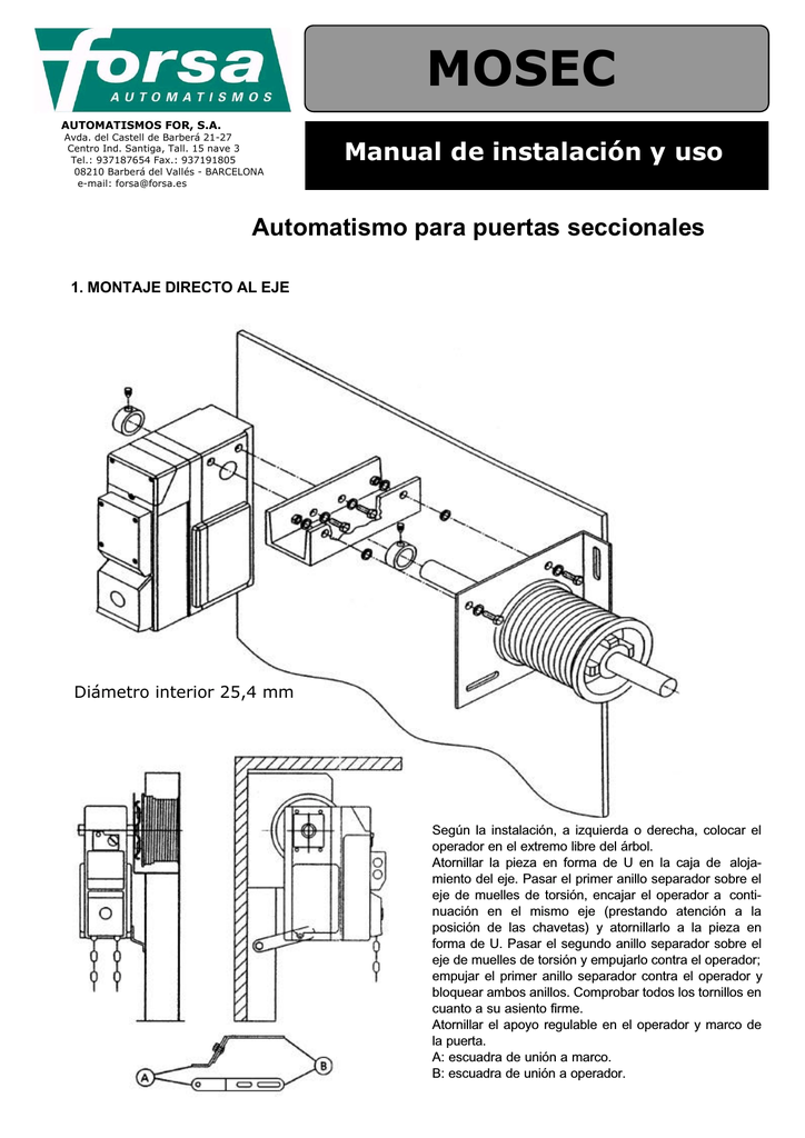 Manual de instalación y uso Automatismo para puertas seccionales | Manualzz