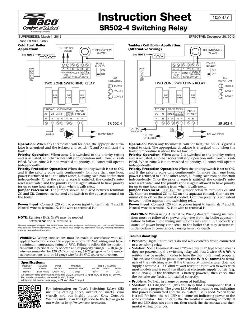 Taco Sr502 4 Switching Relay Wiring Diagram Wiring Diagram