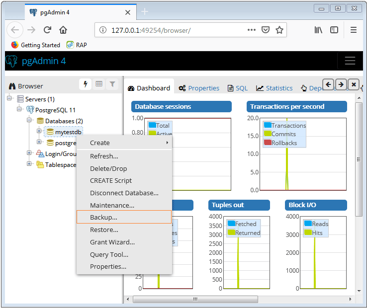 Backup and restore PostGres database with pgAdmin 4
