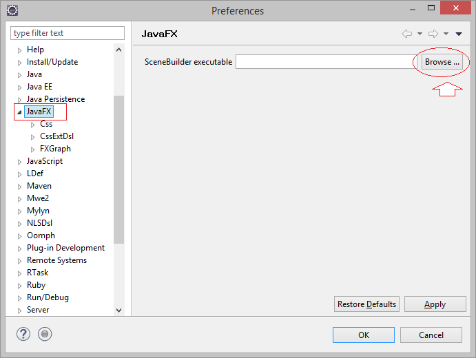 Install JavaFX Scene Builder for Eclipse