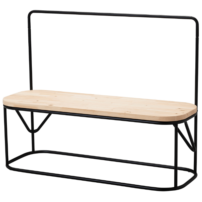 IKEA + HJRTELIG Bench with clothes rack, pine, black