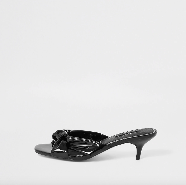River Island + Black Bow Kitten Heel Mule Sandals