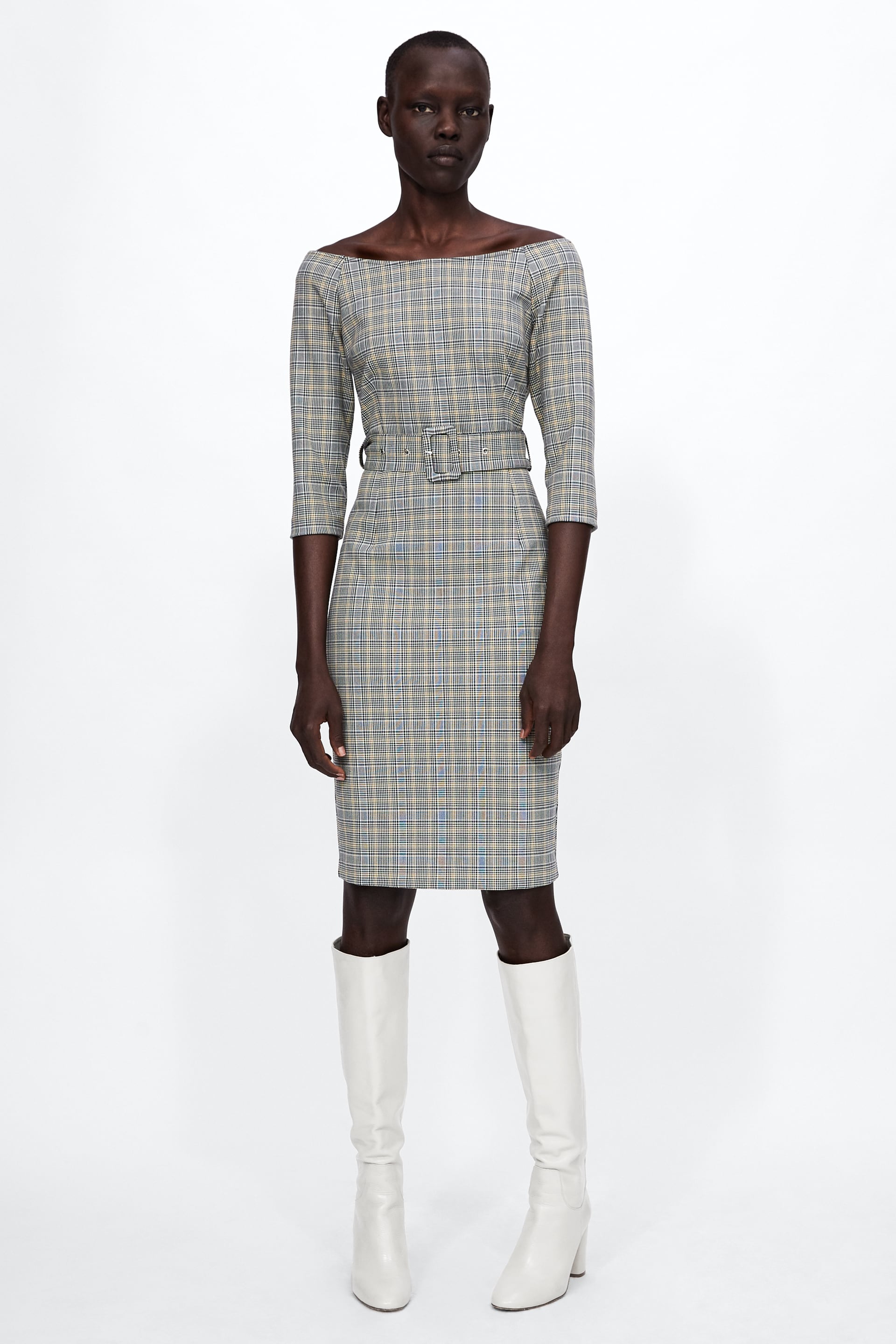 Zara + Belted Checkered Dress