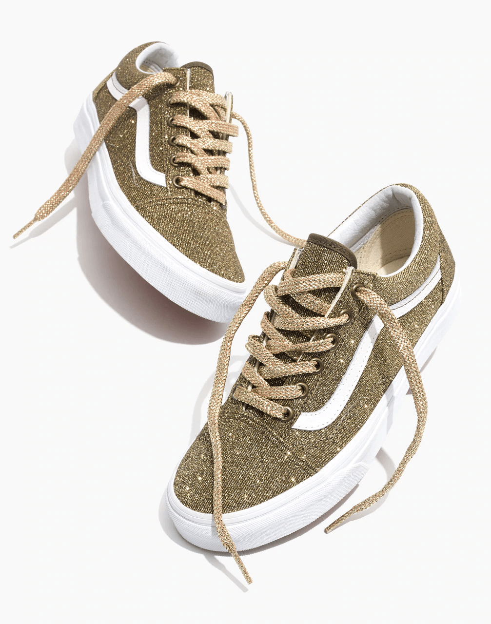 Vans + Unisex Old Skool Laceup Sneakers in Gold Glitter