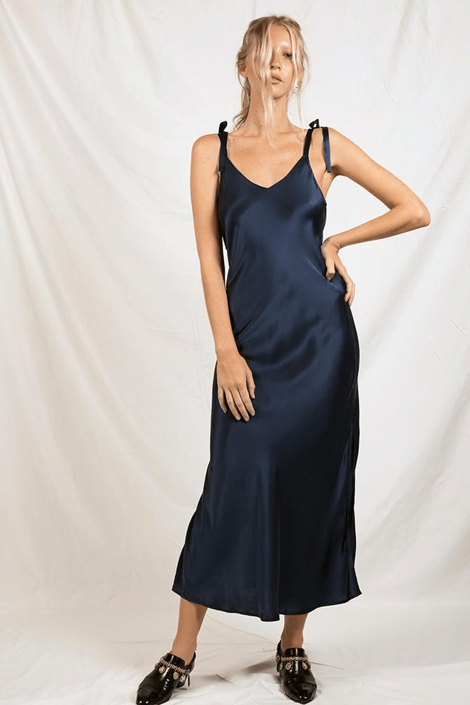 Silk Laundry + Tie Shoulder Slip Dress