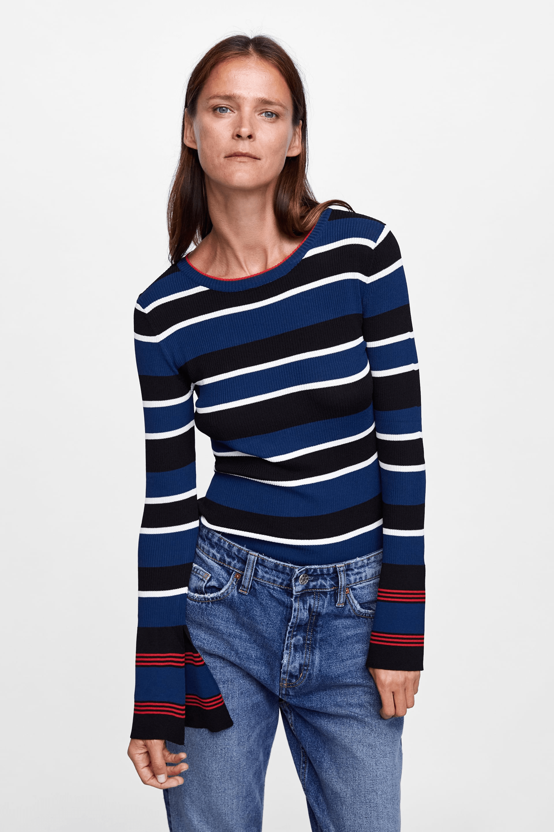Zara + Striped Top With Ruffles