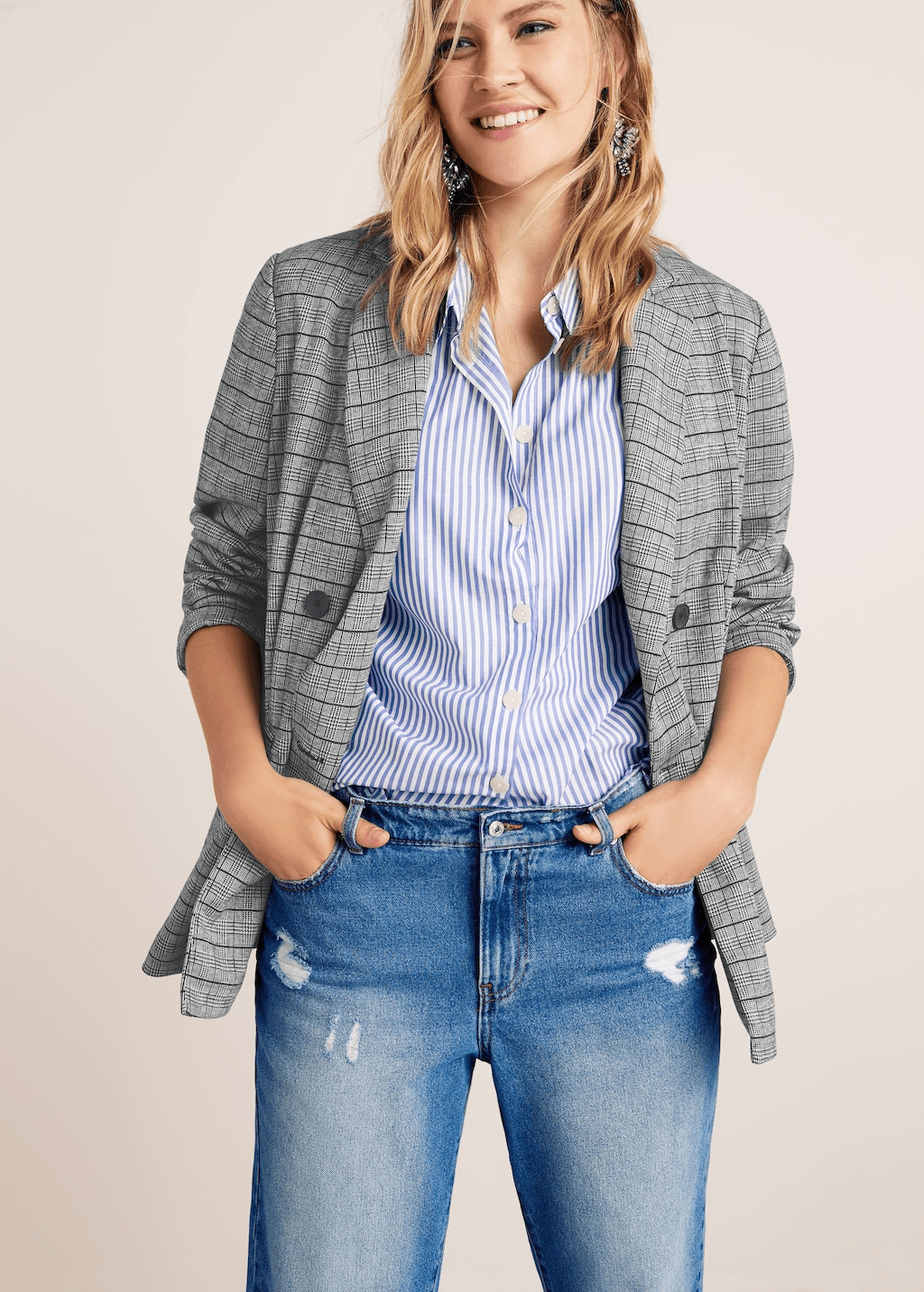 Violeta By Mango + Check Unstructured Blazer