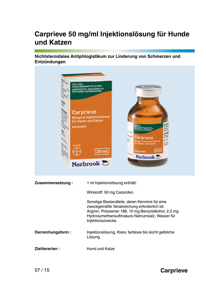 Carprieve 50 mg/ml Injektionslösung für Hunde und Katzen