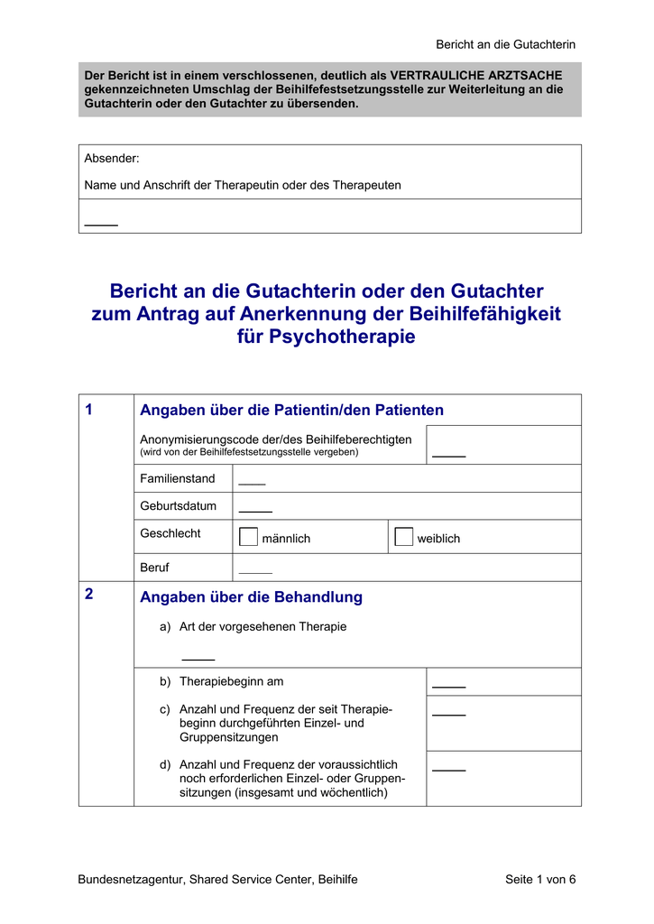 Antrag Auf Anerkennung Der Beihilfefähigkeit Für Psychtherapie
