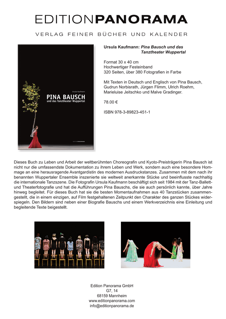 Ursula Kaufmann Pina Bausch und das Tanztheater Wuppertal