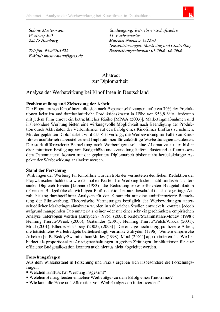 Nach österreichischem recht Abstract schreiben diplomarbeit