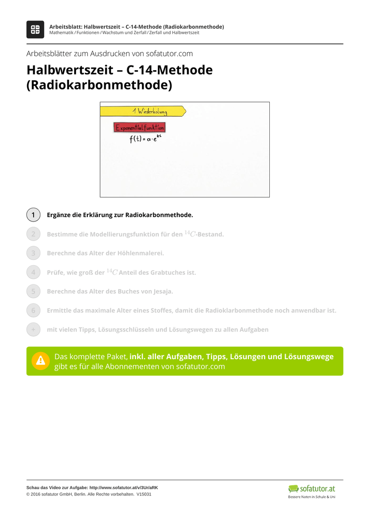 Halbwertszeit C14Methode (Radiokarbonmethode)