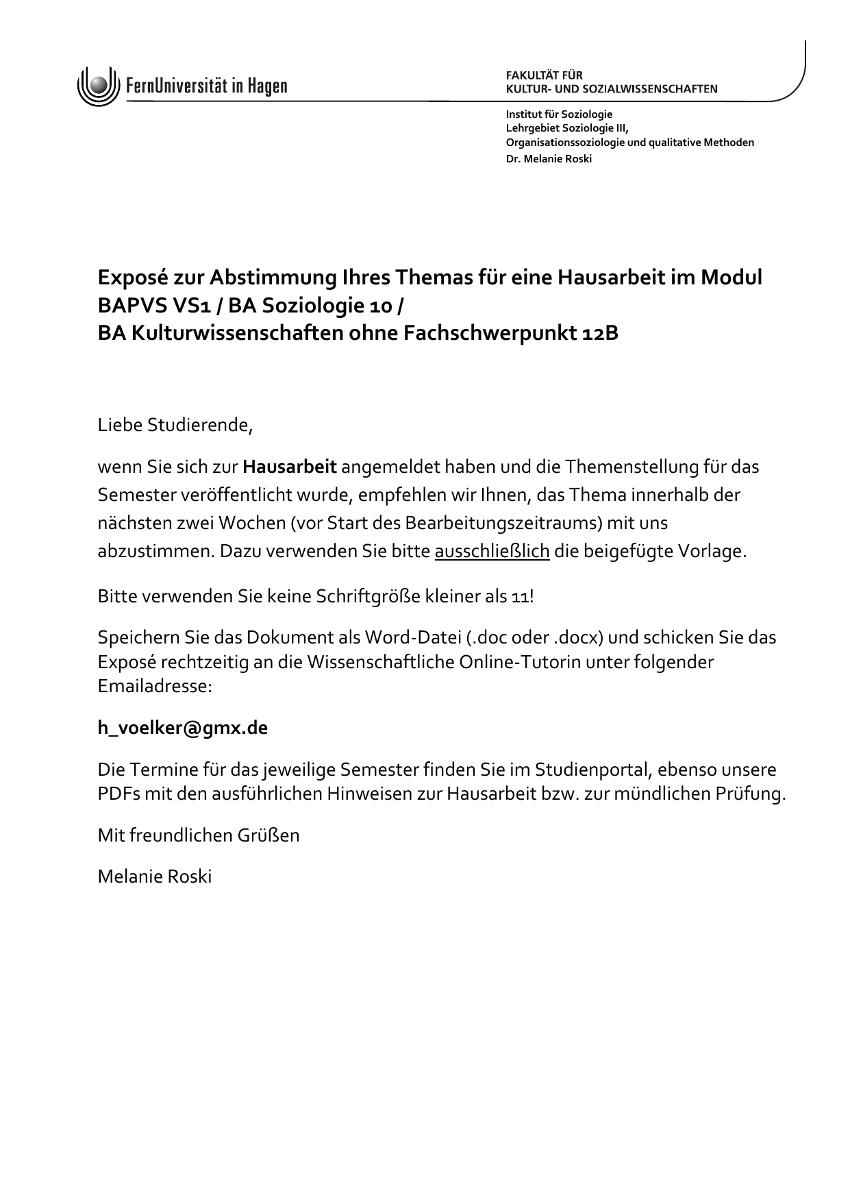 Exposé Muster Hausarbeit