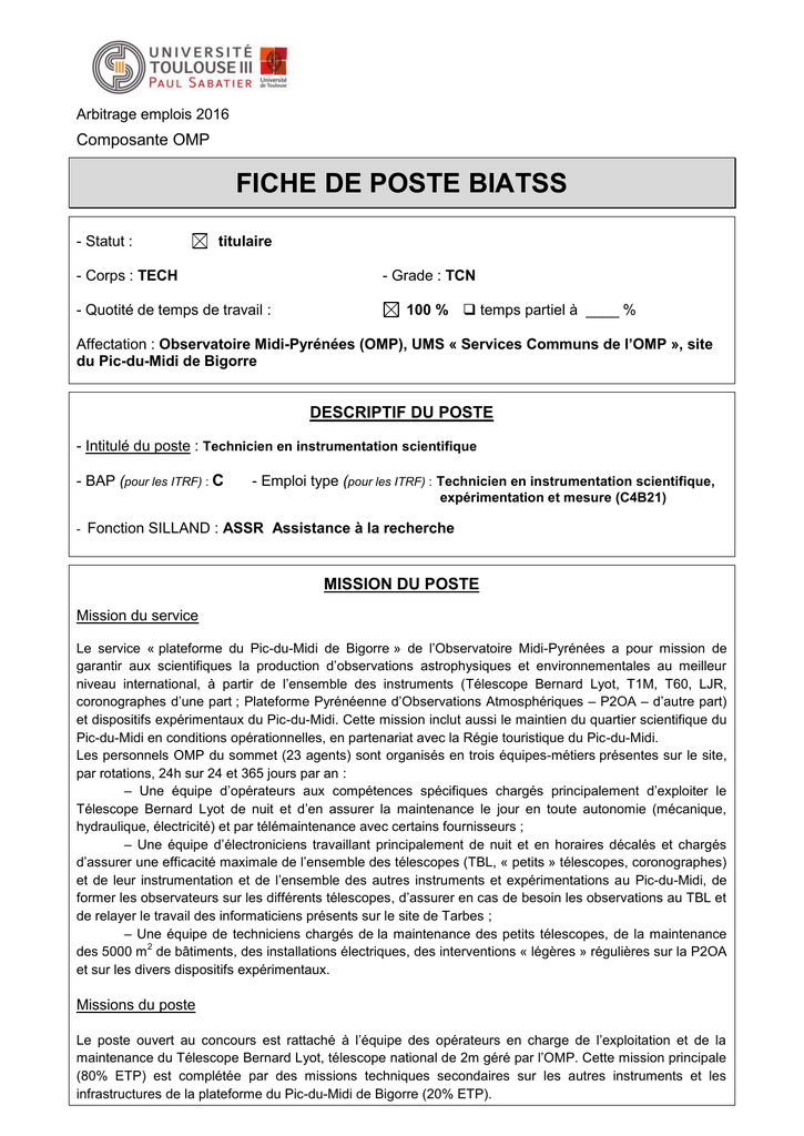 fiche de poste